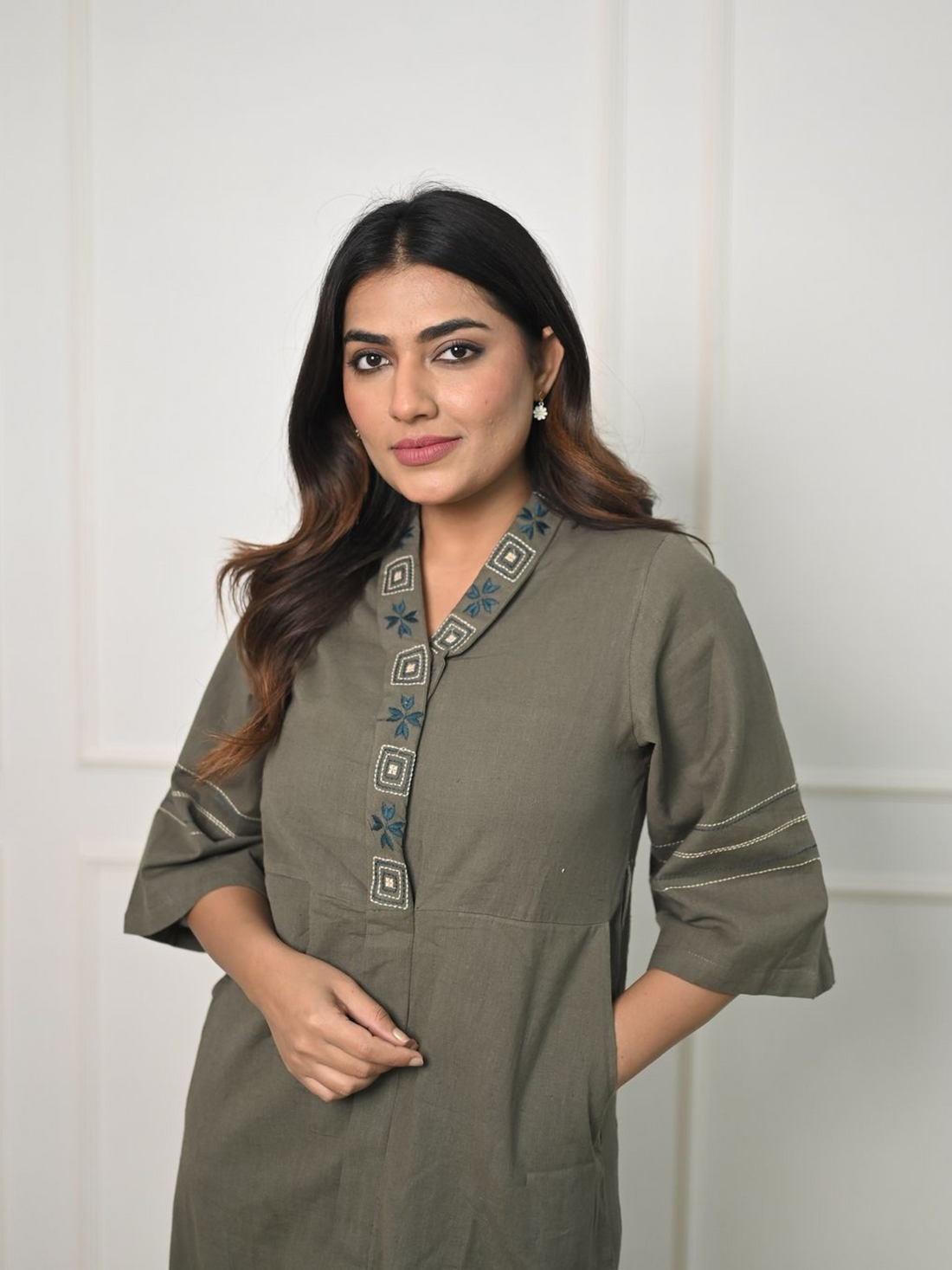 Cotton Grey Embroidery Co-Ord Set