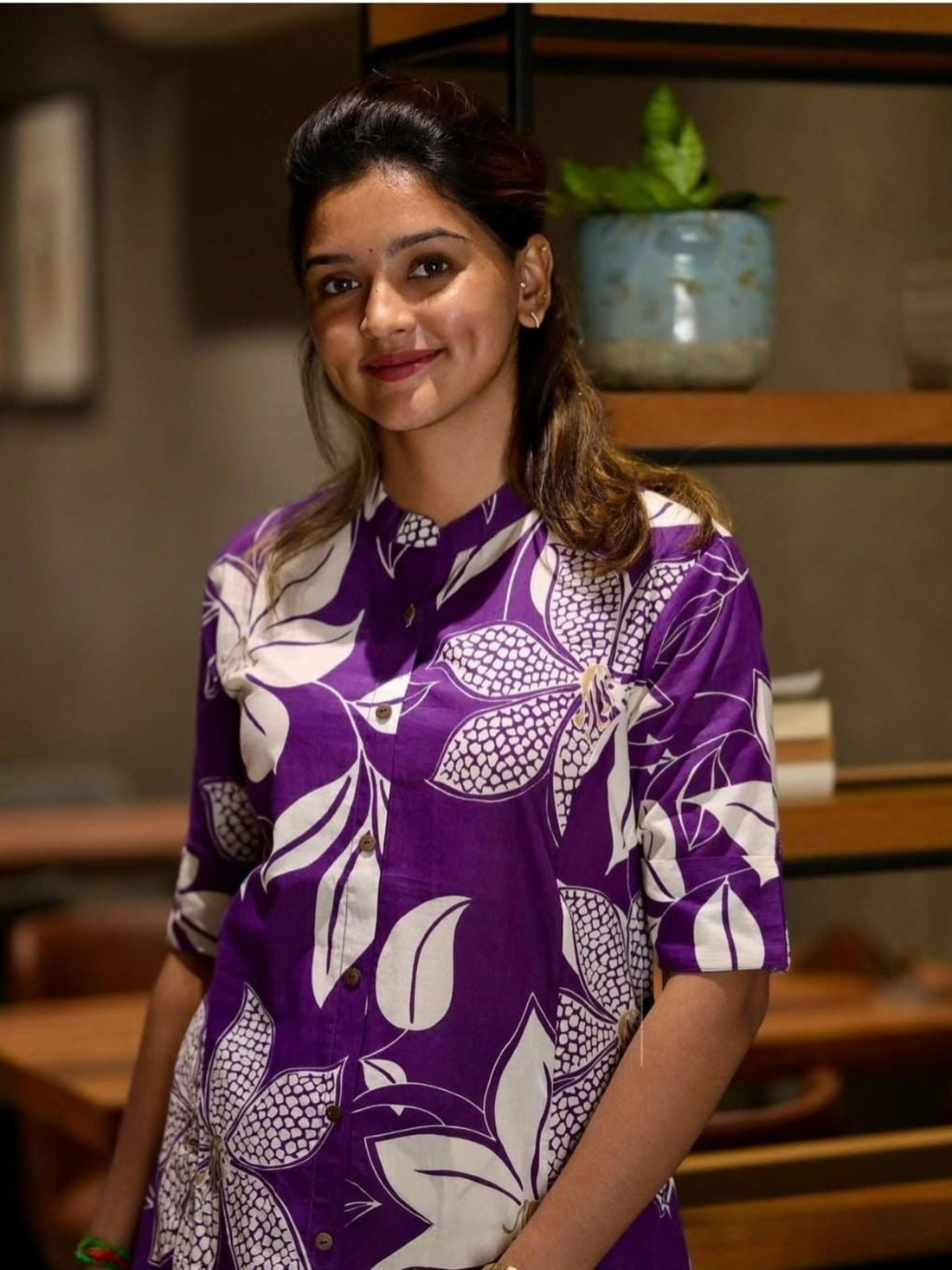 Floral Fine Cotton Printed Kurta Set-Purple