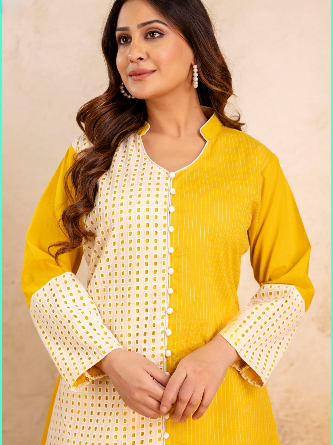 Premium Cotton Co-ord Set with Schiffli Fabric-Yellow