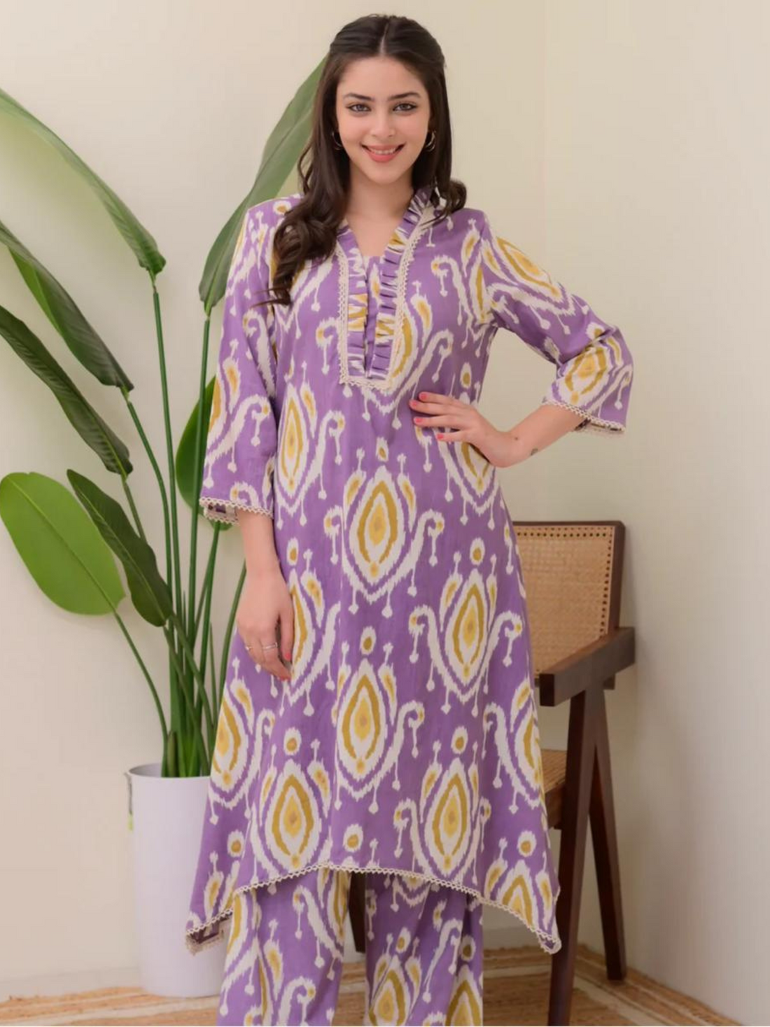 Cotton Asymmetric A-Line Co-ord Sets-Lavender