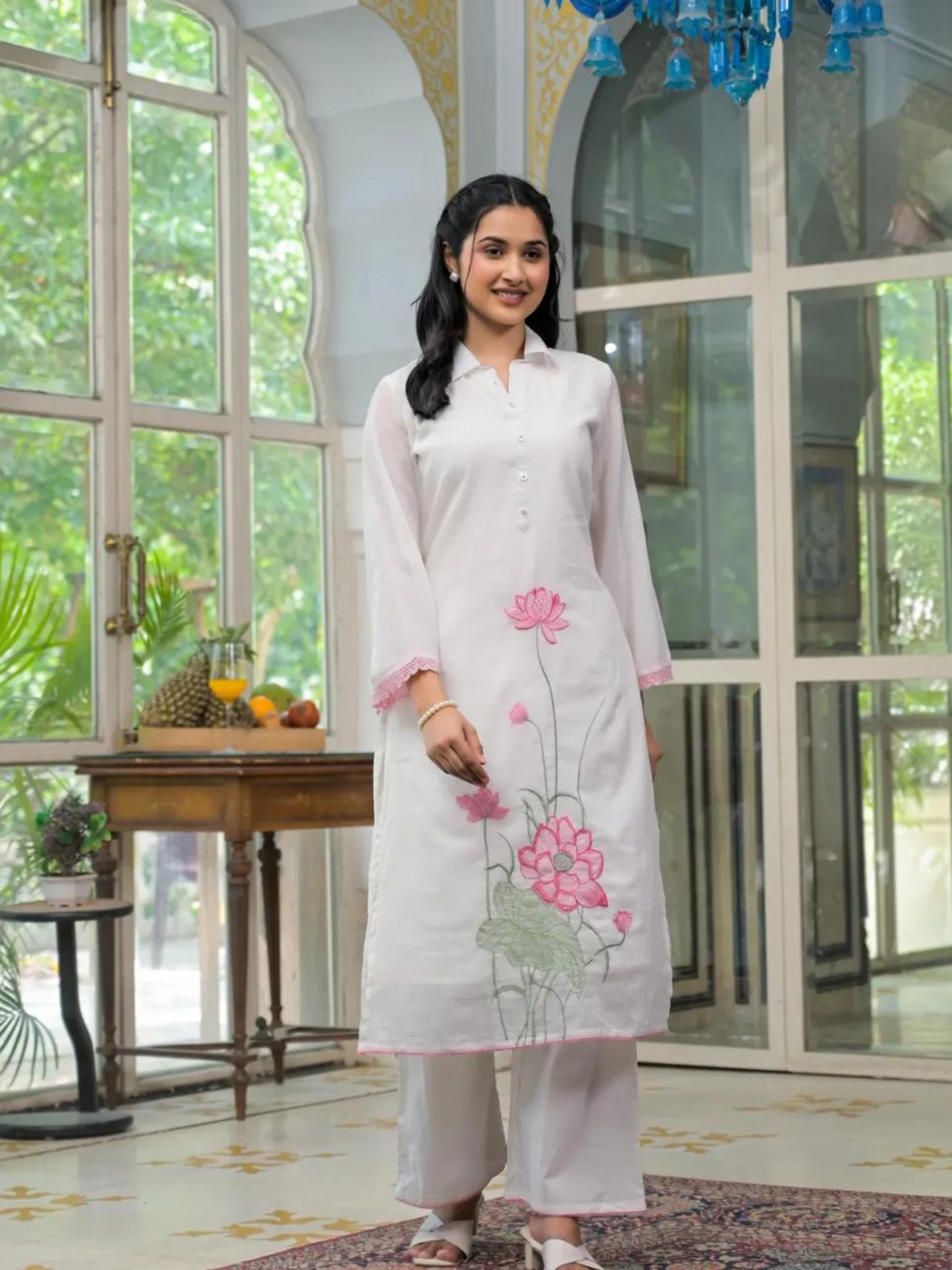 Mulmul Cotton Embroidered Co-ord Set