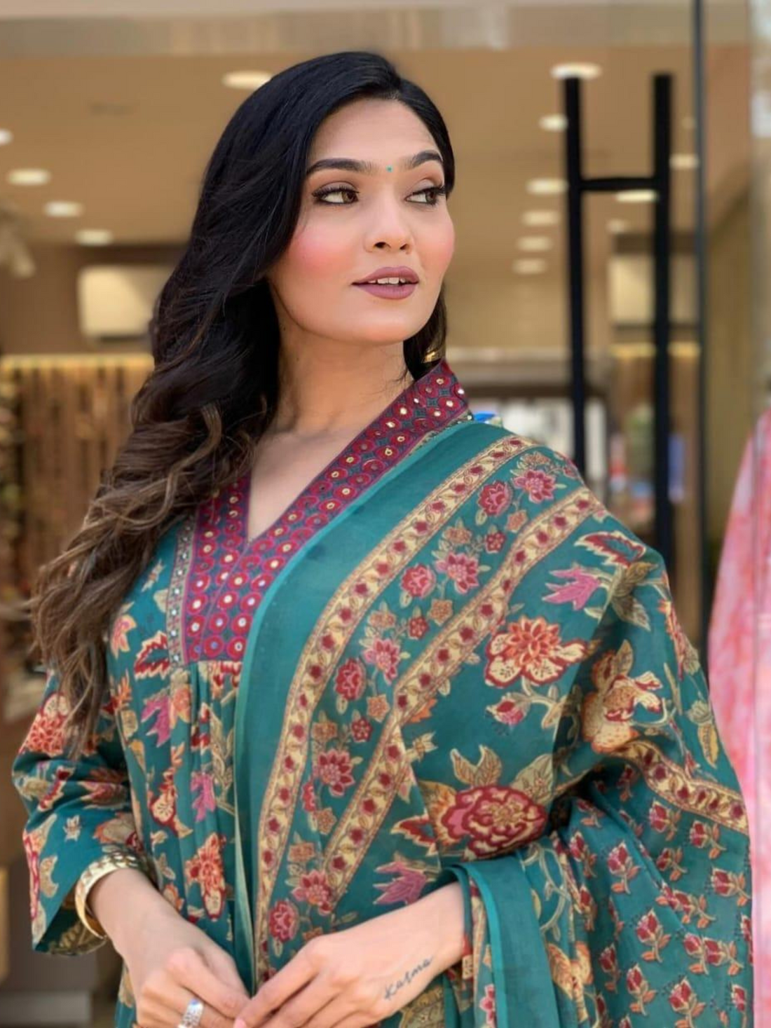 Cotton Green Floral Printed 3PC Suit Set