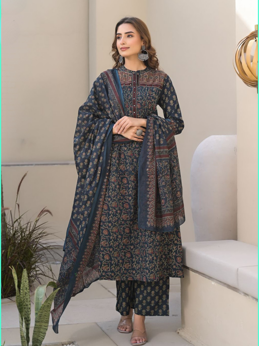 Premium Cotton Ajrakh Print A-line Suit set