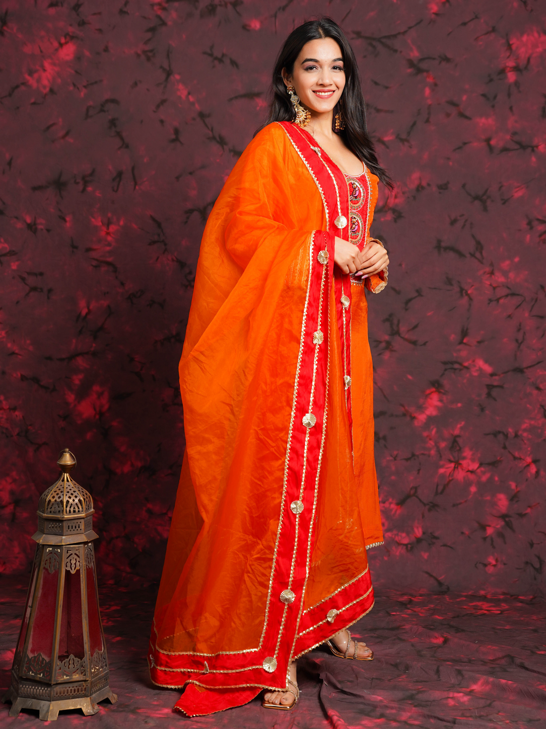 Pakhi Orange Silk Hand Embroidered Suit Set