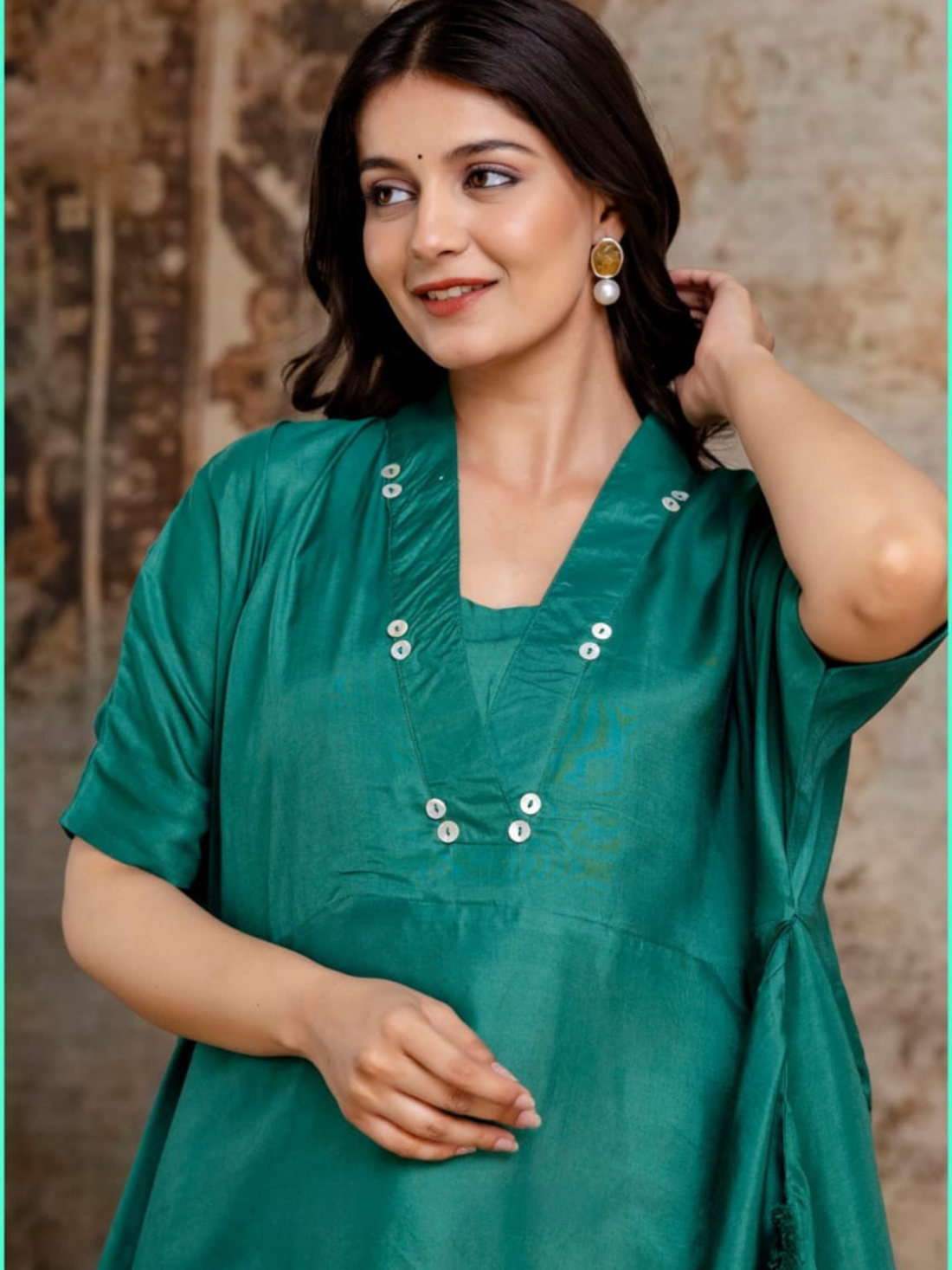 Premium Bottle Green Kaftan Style Co-ord Set