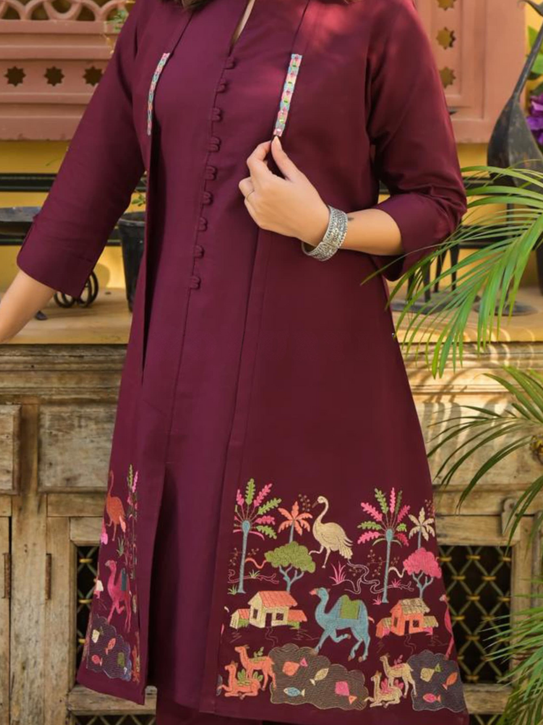 Three Pc Cotton Shurg Set with Thread & Embroidery Work