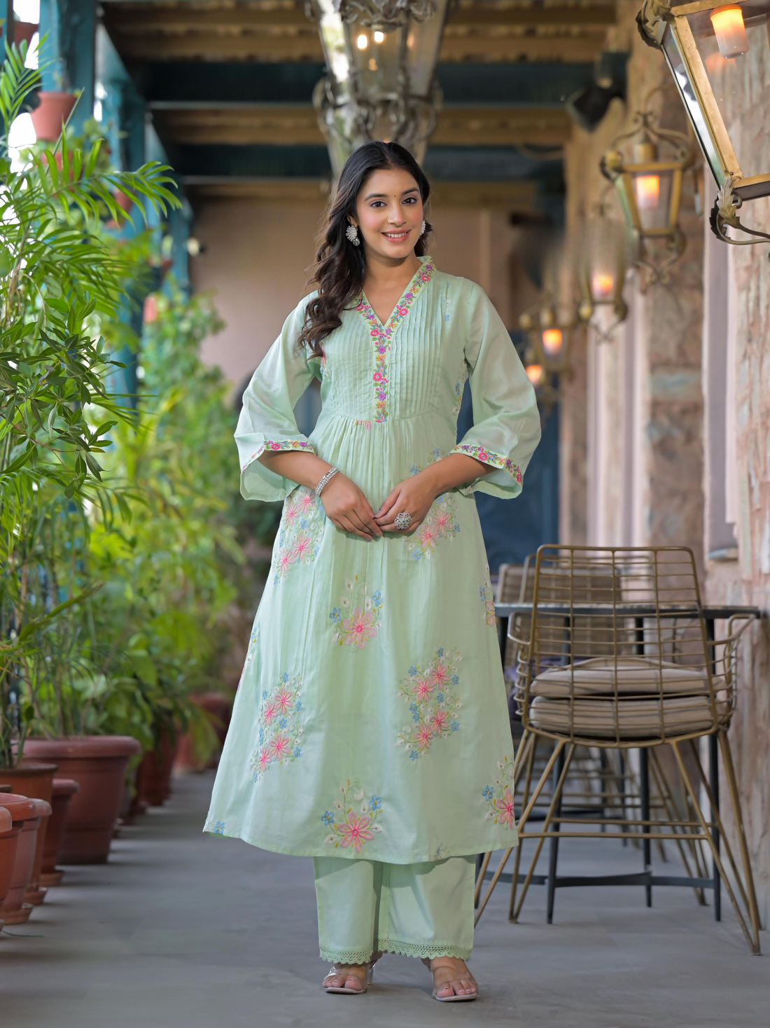 Premium Mulmul Cotton Suits-Light Green