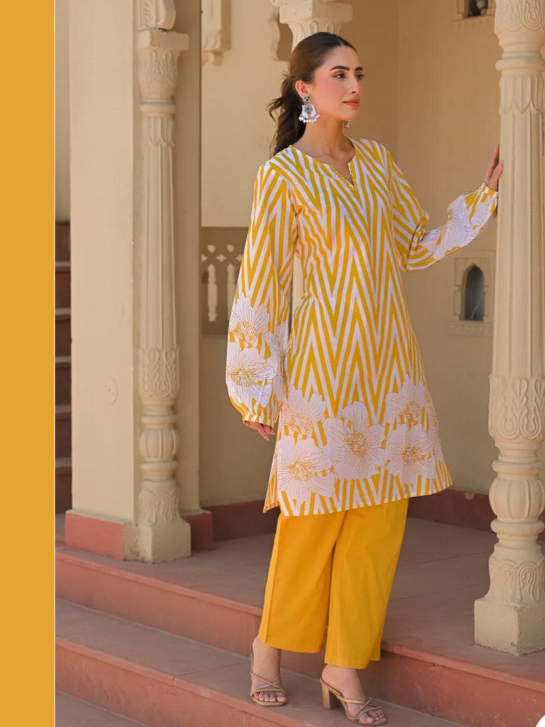 Anaya Cotton Printed Beautiful Co-ord Set-Yellow