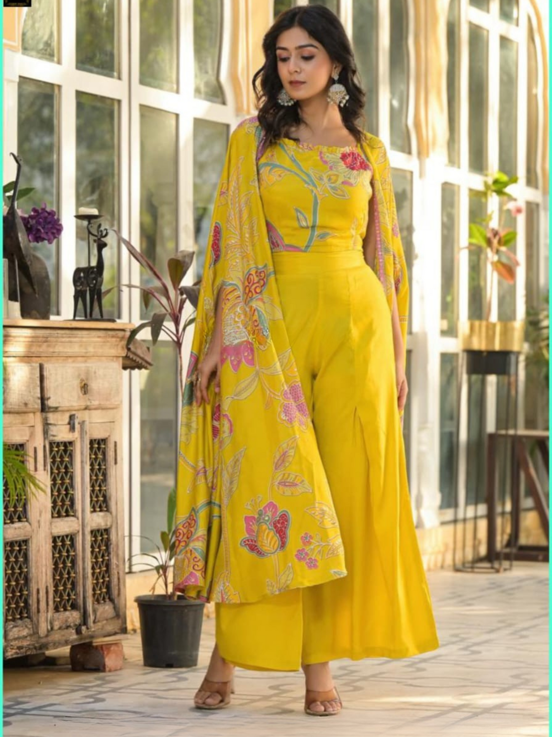 Muslin Digital Print 3Pc Shurg Set-Yellow
