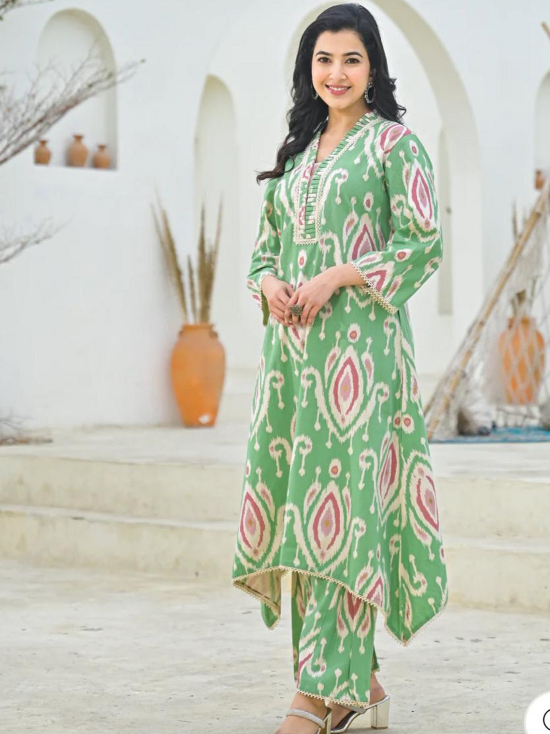 Cotton Asymmetric A-Line Co-ord Sets-Green