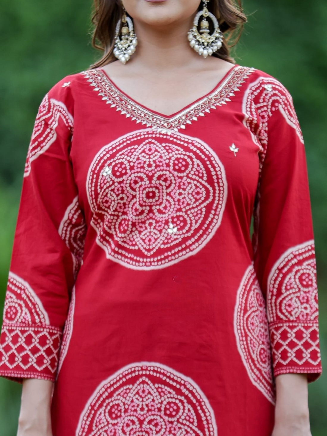 Premium Pure Cotton Bandhani Suits- Red