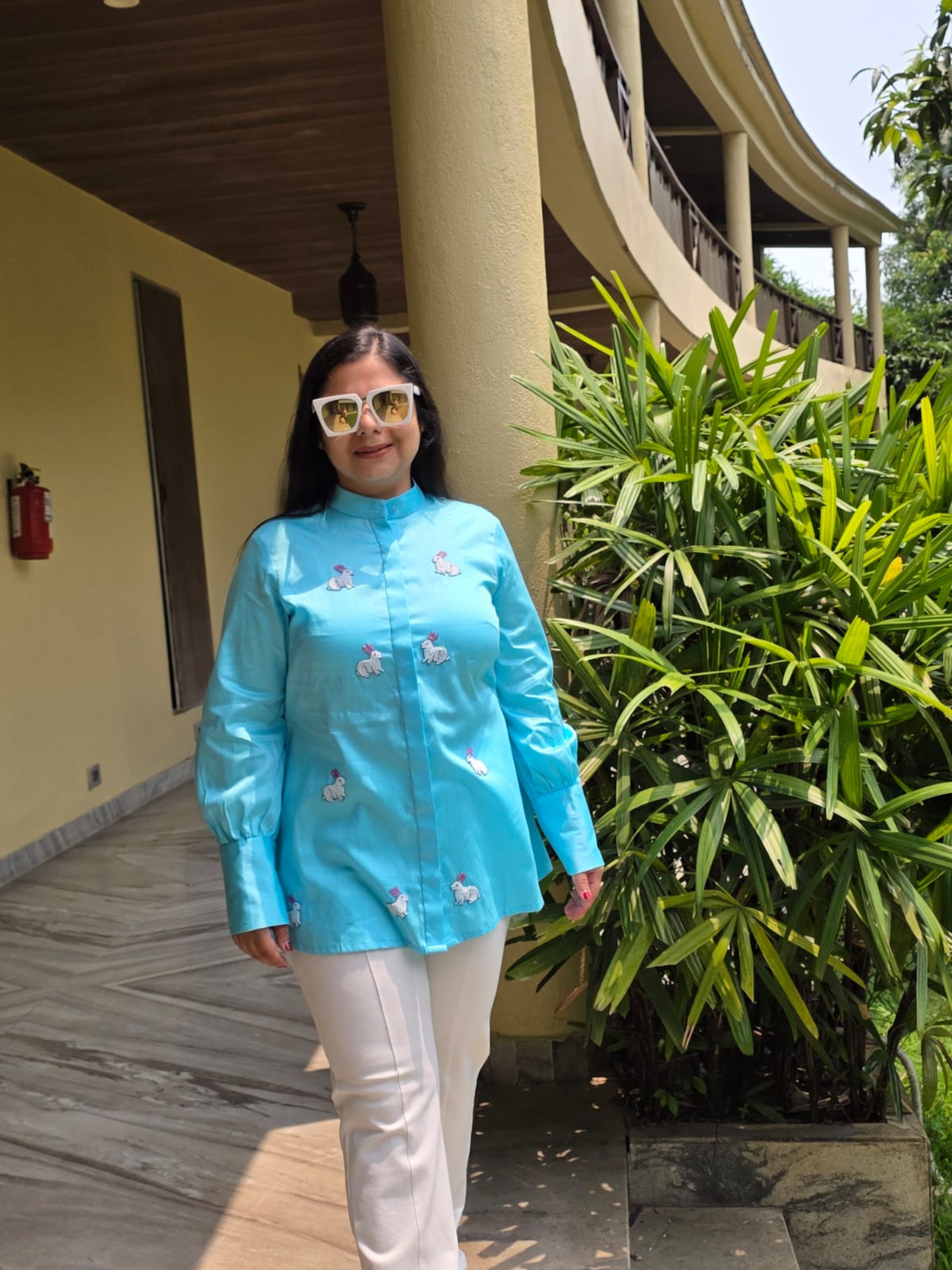 Bunny Tales Sky Blue Hand Embroidered Premium Cotton Shirt
