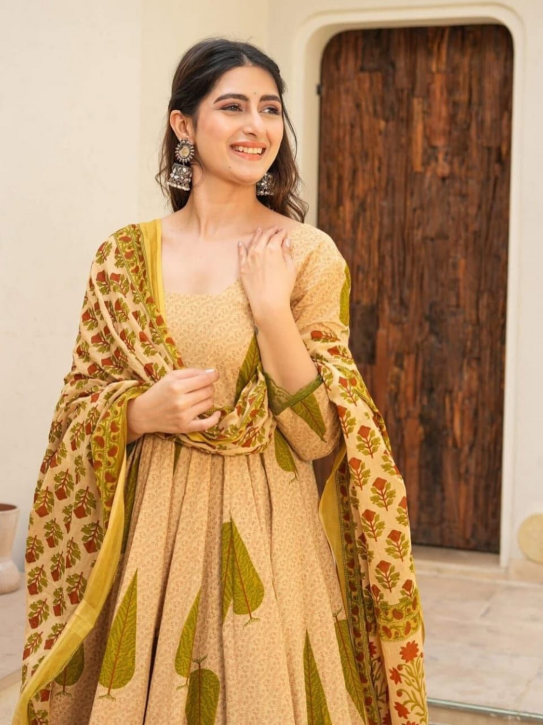 Hand Block Printed Sanganeri Cotton Kurta Set -Green
