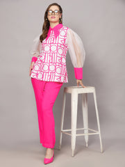 Linen Co-ord Set -Budapest White & Pink Abstract Print