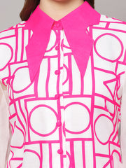 Linen Co-ord Set -Budapest White & Pink Abstract Print