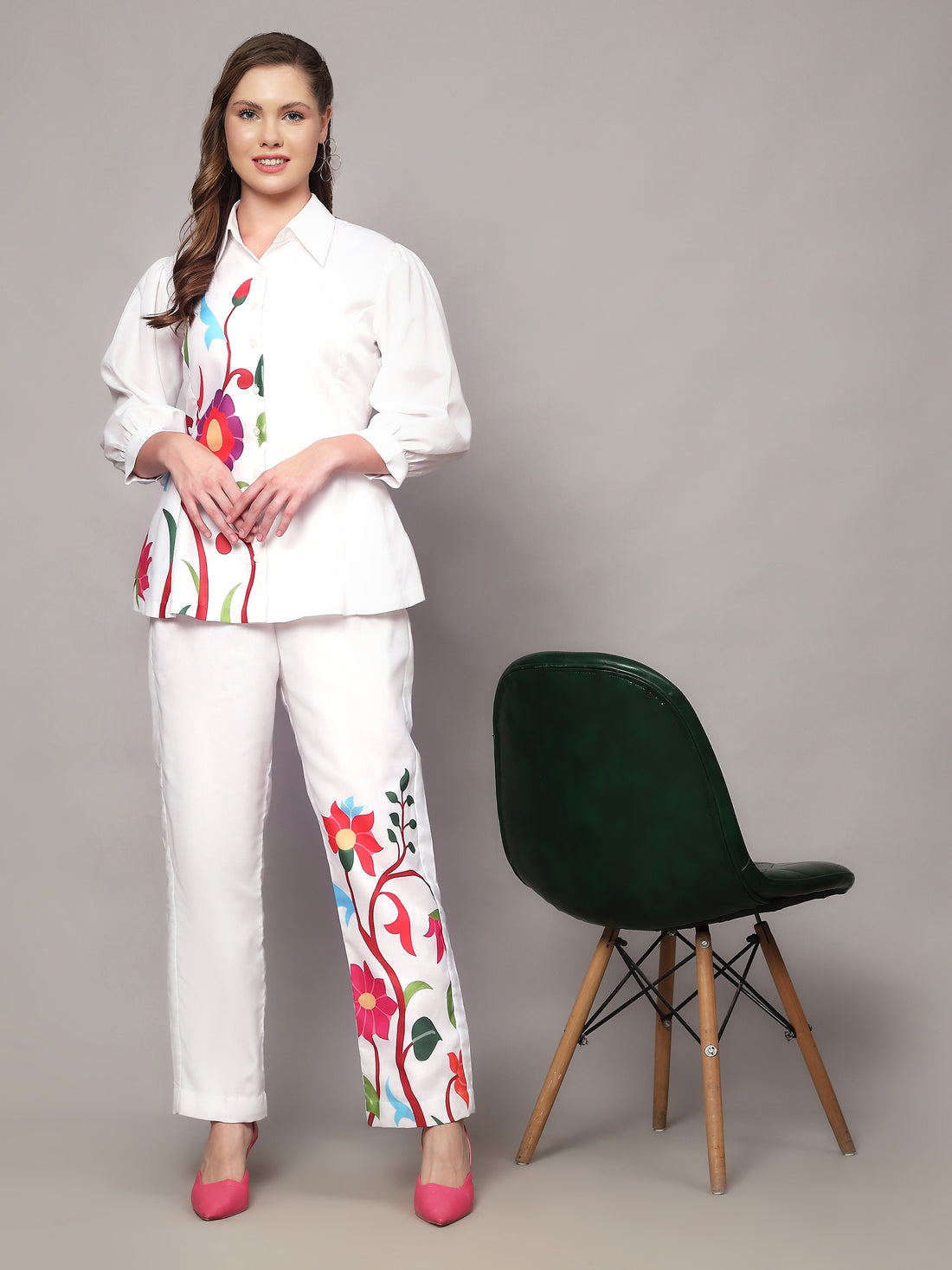 Linen Co-ord Set in Swiss Affaire White Floral Print