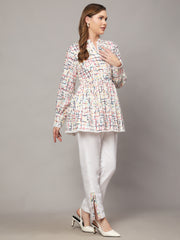 Linen Co-ords Set in White Abstract Print