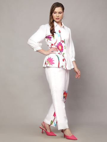 SWISS AFFAIRE WHITE FLORAL PRINT 2 PIECE CO-ORD SET