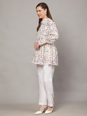 Linen Co-ords Set in White Abstract Print