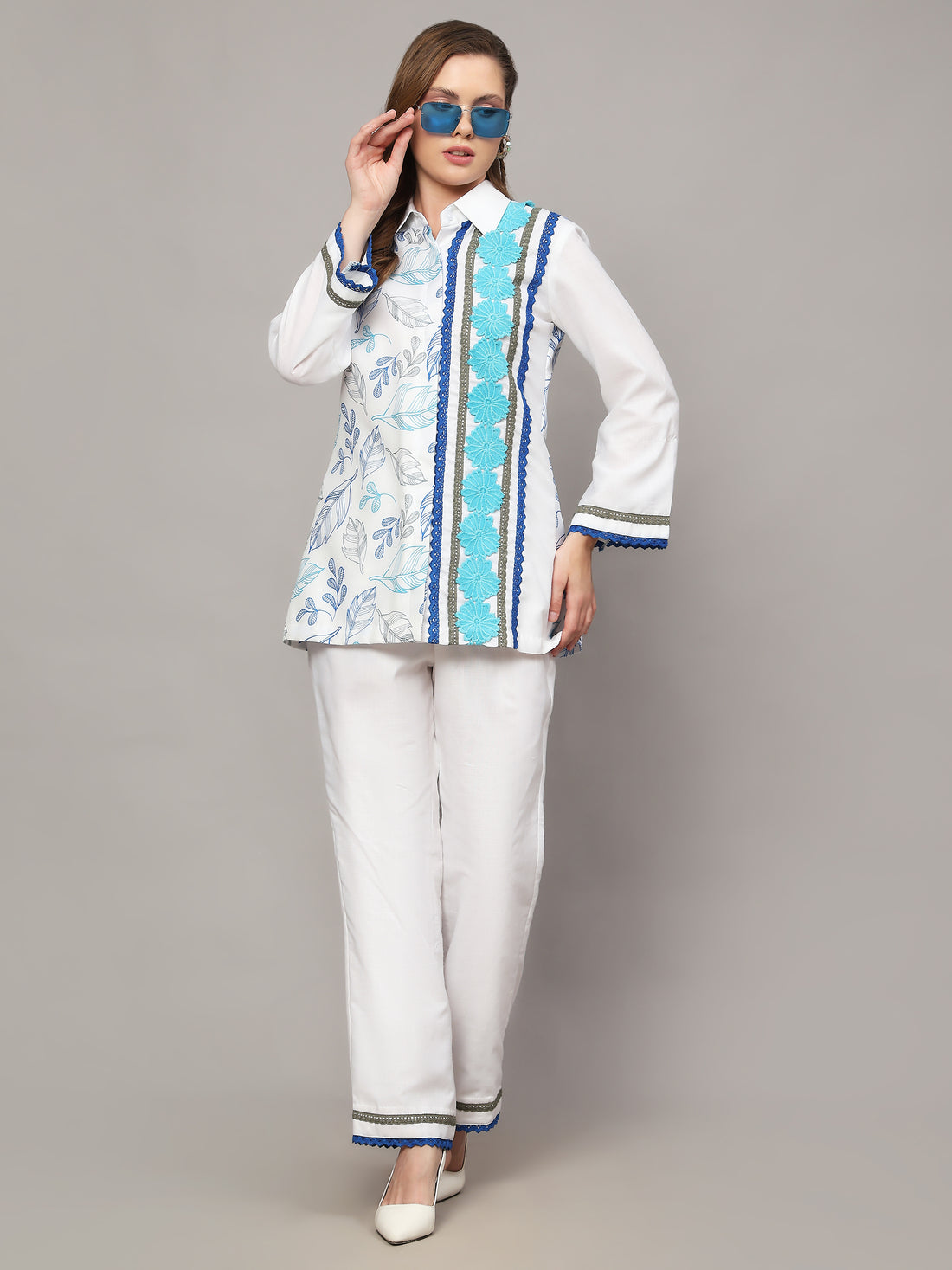 Linen Co-Ord Set in Santorini White Floral Print