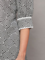 Linen Belgium White & Black Abstract Print Co-ord Set