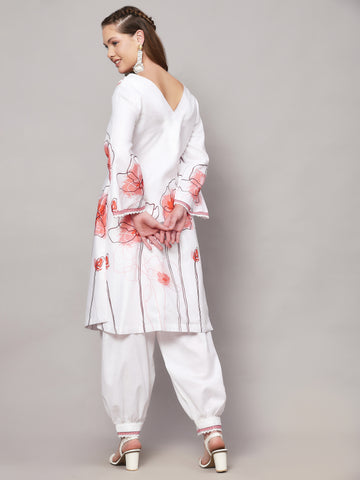 MESMERIZE WHITE FLORAL PRINT 2 PIECE KURTA SET