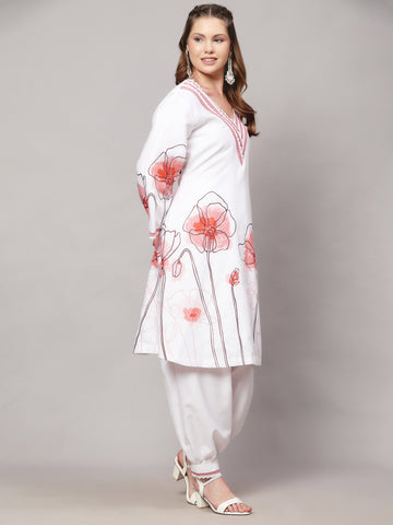 MESMERIZE WHITE FLORAL PRINT 2 PIECE KURTA SET