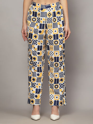 SNOWWHITE ABSTRACT PRINT IN BLUE & YELLOW COLOR 2 PIECE CO-ORD SET