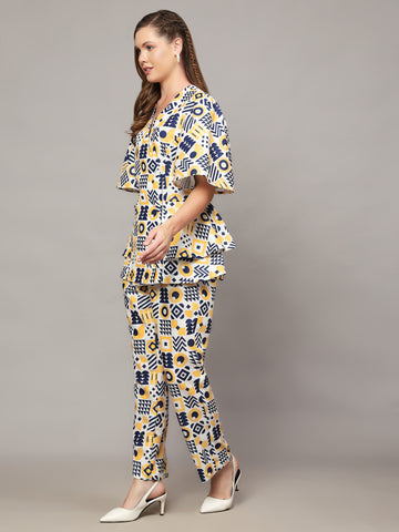 SNOWWHITE ABSTRACT PRINT IN BLUE & YELLOW COLOR 2 PIECE CO-ORD SET