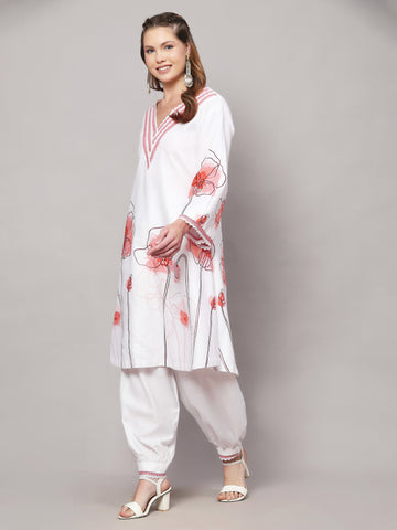 MESMERIZE WHITE FLORAL PRINT 2 PIECE KURTA SET