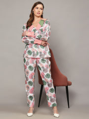 PINA COLADA WHITE & PEACH FLORAL PRINT  CO-ORD SET