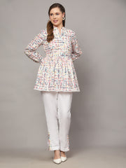 Linen Co-ords Set in White Abstract Print