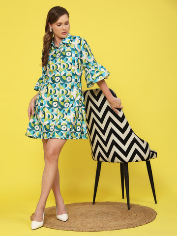 SWEENIE GREENIE ABSTRACT PRINT SHIRT DRESS