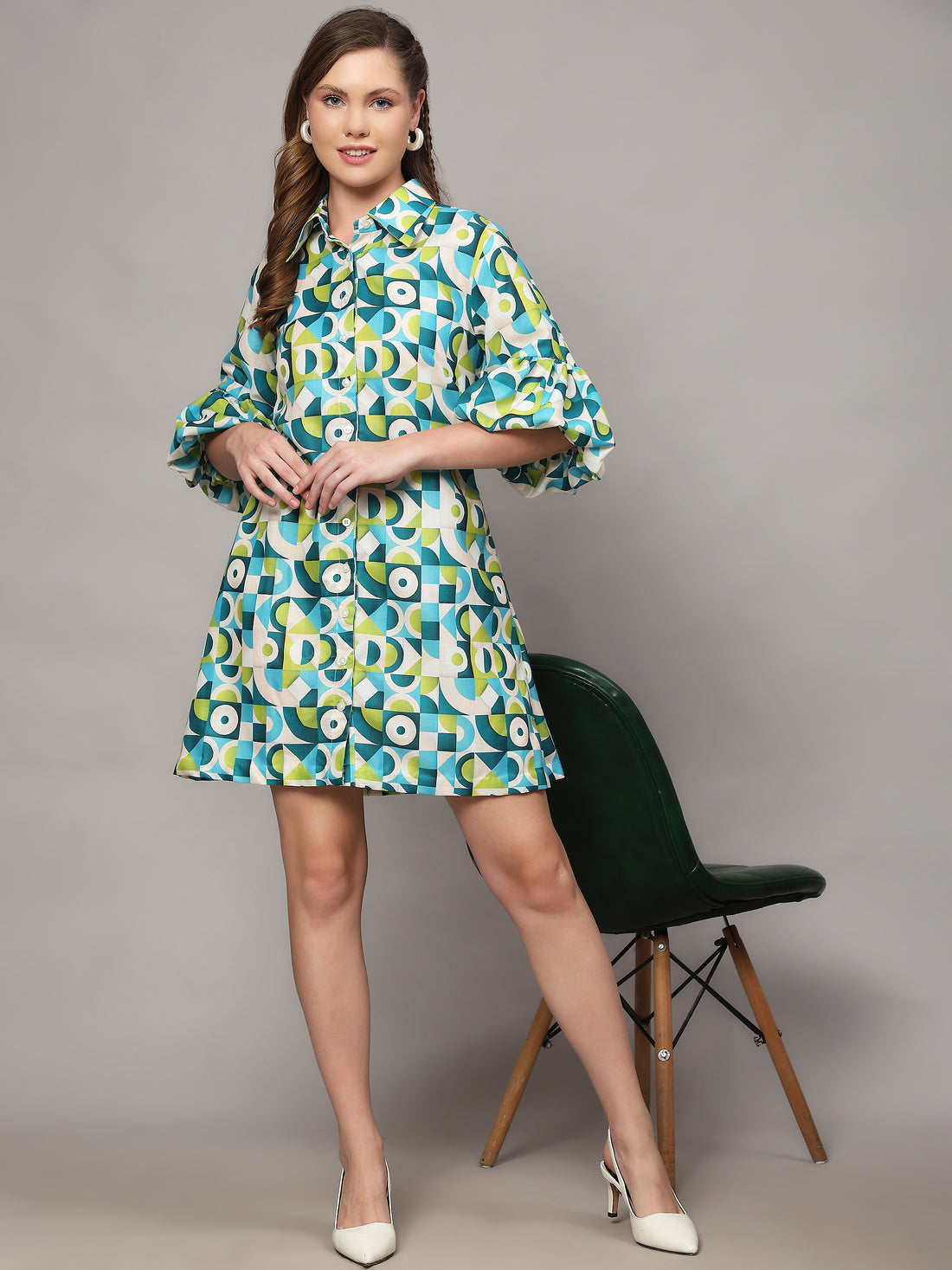 Linen Sweenie Greenie Abstract Print Shirt Dress