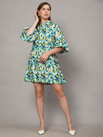 SWEENIE GREENIE ABSTRACT PRINT SHIRT DRESS