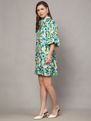 SWEENIE GREENIE ABSTRACT PRINT SHIRT DRESS