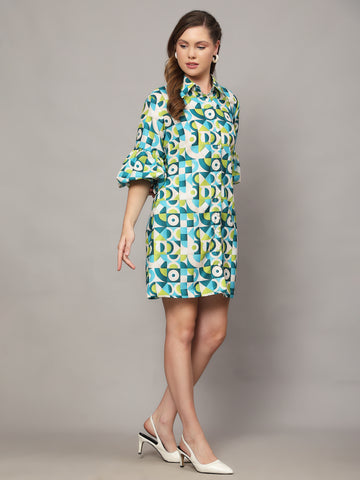 SWEENIE GREENIE ABSTRACT PRINT SHIRT DRESS