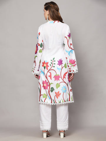 BRUSSELS WHITE FLORAL PRINT 2 PIECE KURTA SET