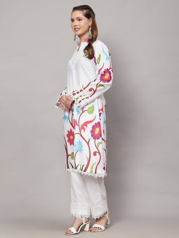 BRUSSELS WHITE FLORAL PRINT 2 PIECE KURTA SET