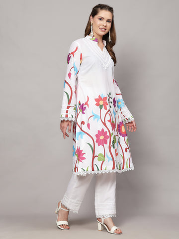 BRUSSELS WHITE FLORAL PRINT 2 PIECE KURTA SET