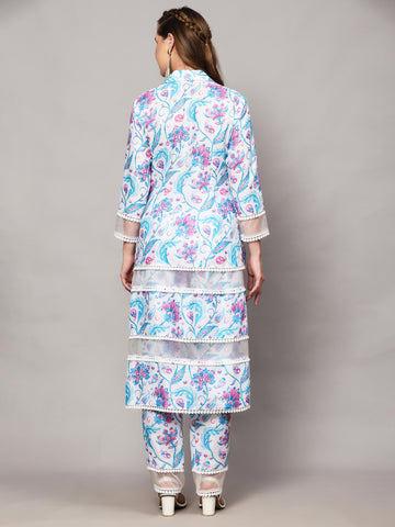 PARIS WHITE FLORAL PRINT 2 PIECE KURTA SET