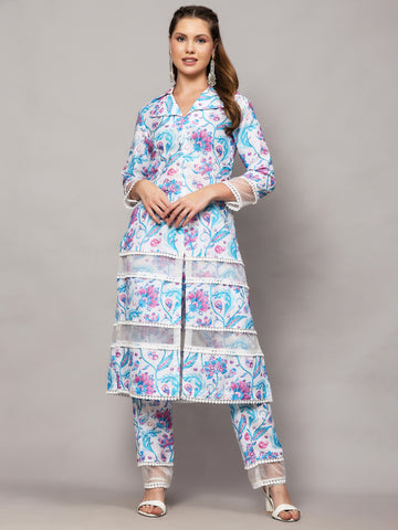 PARIS WHITE FLORAL PRINT 2 PIECE KURTA SET