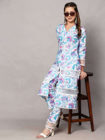 PARIS WHITE FLORAL PRINT 2 PIECE KURTA SET