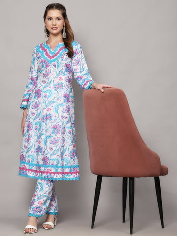 IBIS WHITE FLORAL PRINT 2 PIECE KURTA SET