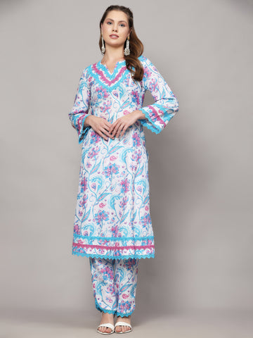 IBIS WHITE FLORAL PRINT 2 PIECE KURTA SET