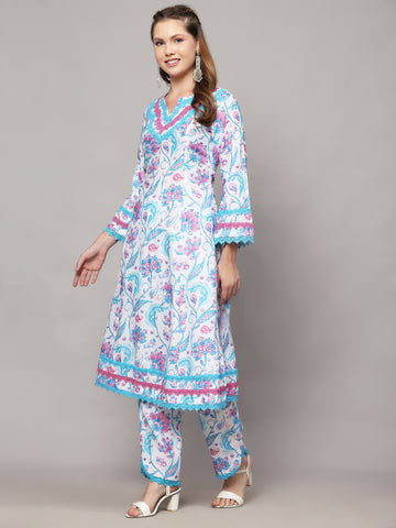 IBIS WHITE FLORAL PRINT 2 PIECE KURTA SET