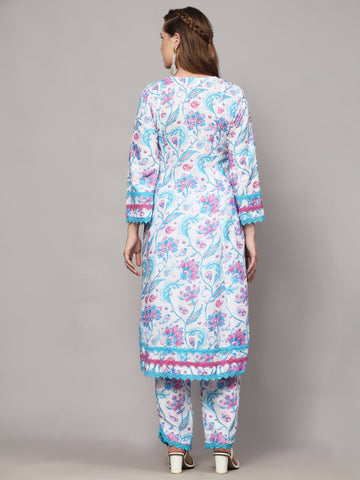 IBIS WHITE FLORAL PRINT 2 PIECE KURTA SET