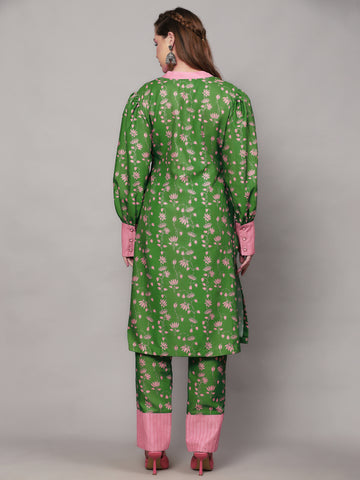 HEENA GREEN FLORAL PRINT 2 PIECE KURTA SET