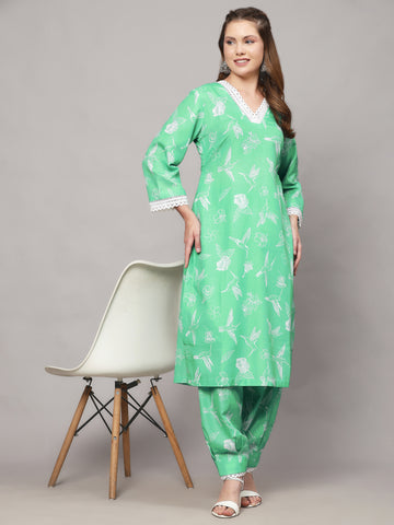 OIA GREEN BIRD PRINT 2 PIECE KURTA SET