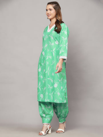 OIA GREEN BIRD PRINT 2 PIECE KURTA SET